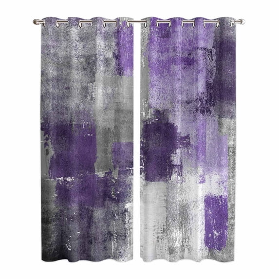 Purple Grey Kitchen Curtains 84 Inch Length, Modern Oil Painted Abstract Art Aesthetics Grommet Top Bedroom Living Room Curtains, Light Filtering Cafe Curtain Drapes 2 Panels Set 84''x84''