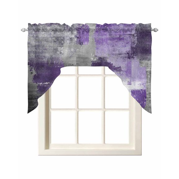 Purple Grey Kitchen Swag Valances for Windows, Modern Oil Painted Abstract Art Aesthetics Swag Valances Curtains for Living Room, Rod Pocket Window Treatments for Bathroom, Bedroom, Cafe, 56"x36"