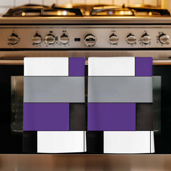 Purple Grey Kitchen Towels Set of 4, Modern Purple Geometric Absorbent Dish Towels for Kitchen, Microfiber Hand Towel, Quick Drying Tea Towel for Cleaning Decorative Dishcloths