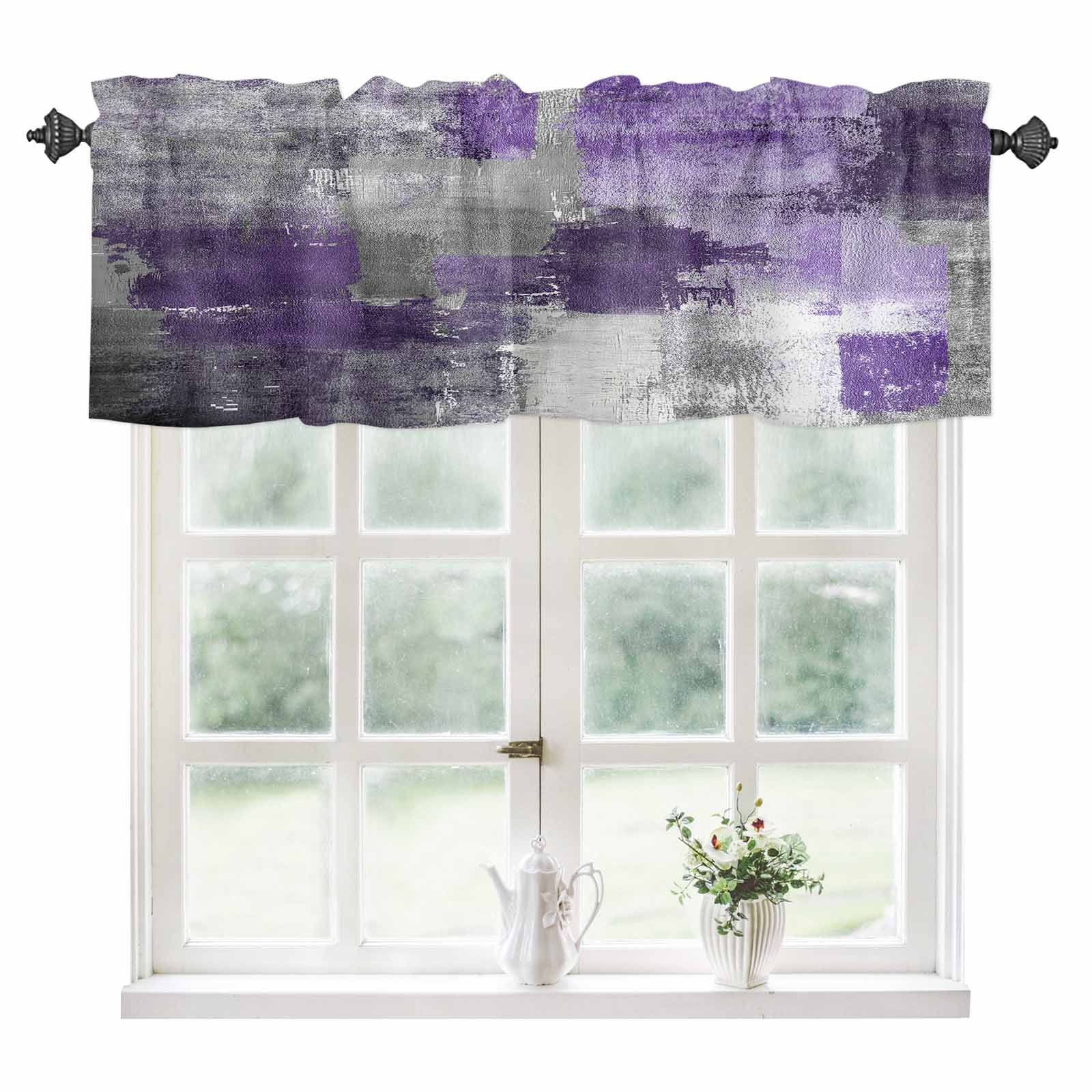 Purple Grey Kitchen Valances for Windows 54x18 Inch Kitchen Curtains ...