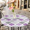 thumbnail image 1 of Purple Grey Morocco Lattice Round Fitted Tablecloth with Elastic Edge,Waterproof Table Cloth Fits Tables Up to 55"-60",Wipeable Washable Table Cover for Indoor Outdoor Dinning Party,Geometric Plaid, 1 of 9