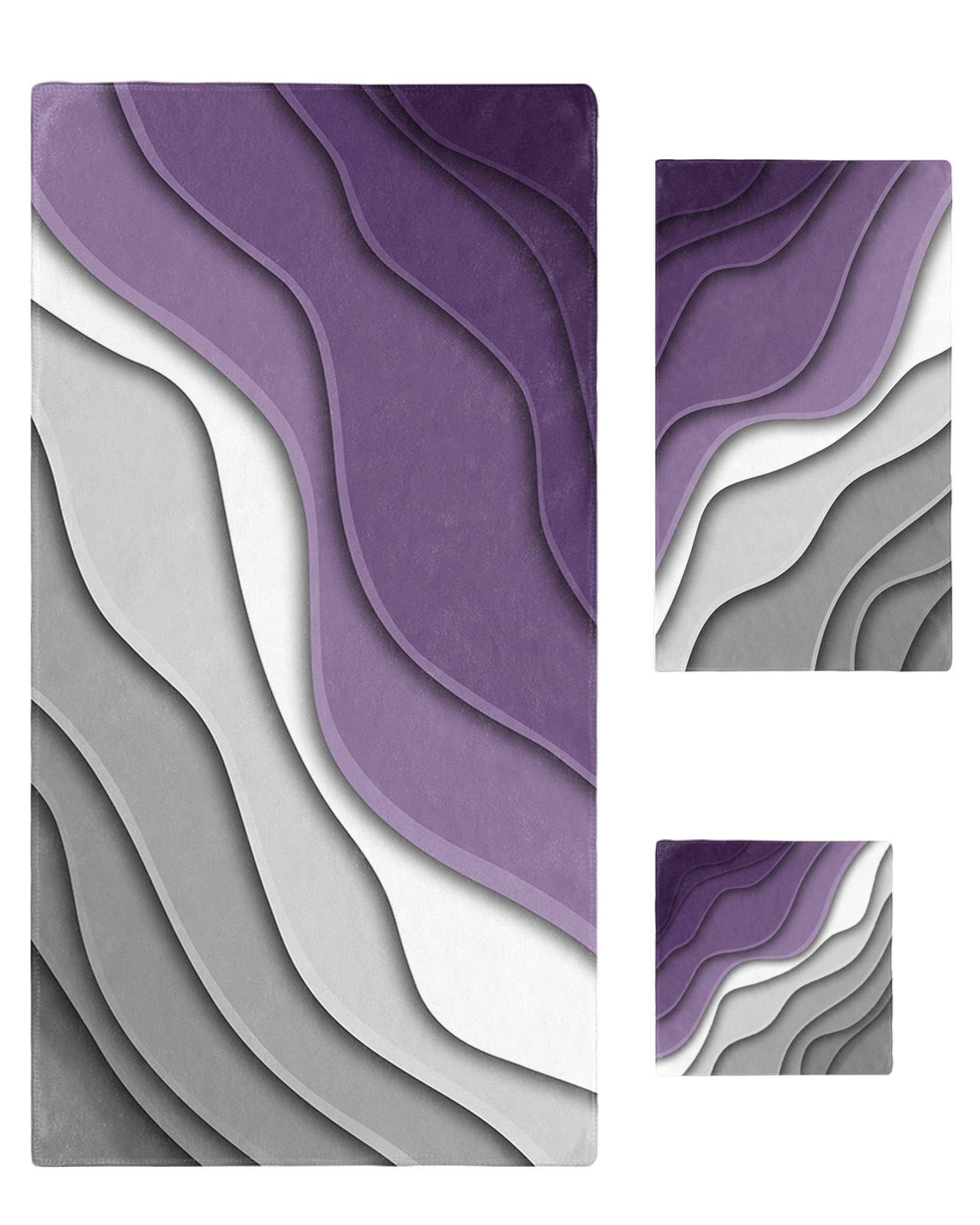 Purple Grey Ombre Bath Towels for Bathroom Set,Luxury Microfiber Towels Gifts for Women,Beach Kitchen Hand Hair Face Towel and Dish Washcloth,Modern Geometric Abstract Aesthetics Cream Towels+Set