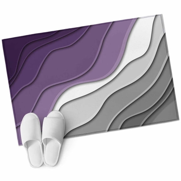 Purple Grey Ombre Bathroom Mat 2x3 FT, Non Slip Small Kitchen Mat, Modern Geometric Abstract Aesthetics Cream Washable Soft Backed Front Door Throw Rug Indoor Outdoor Doormat for Entryway Sink