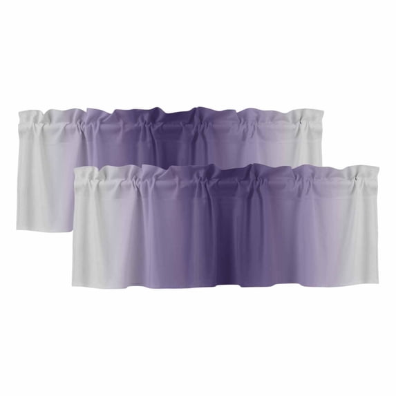 Purple Grey Ombre Curtain Valances for Windows, Kitchen Valance Window Treatments Panel 2 Pack, Farmhouse Gradient Minimalist Rod Pocket Short Curtains for Bathroom Bedroom 42 x 18 Inch