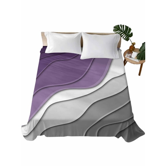 Purple Grey Ombre Flat Sheet Only Twin Size, Soft Breathable Bed Top Sheets for Mattress, Modern Geometric Abstract Aesthetics Cream Luxury Bedding Flat Sheets for Home Hotel Bedroom Bed Protection