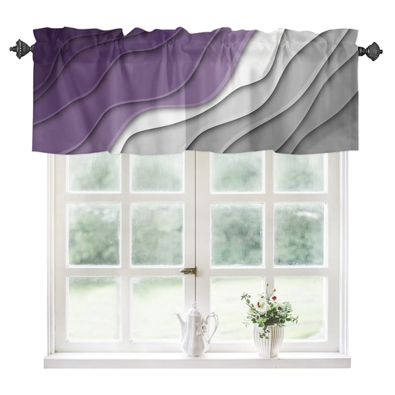 Purple Grey Ombre Kitchen Valances for Windows 60x18 Inch Kitchen Curtains Valances Rod Pocket Modern Geometric Abstract Aesthetics Cream Bathroom Window Valances for Window Treatment Decor