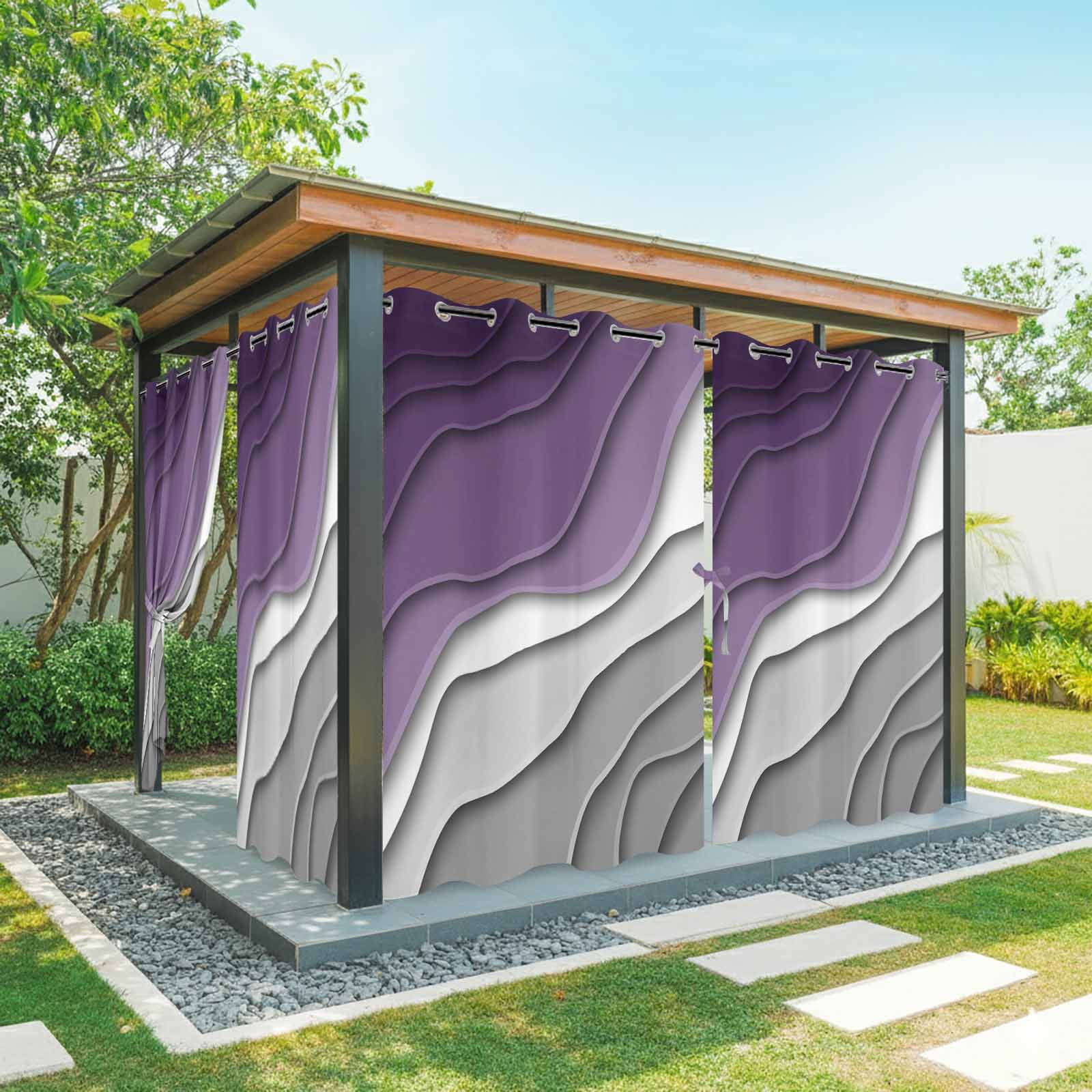 Purple Grey Ombre Outdoor Curtains for Patio Waterproof,Windproof Privacy Curtains with Weighted Bottom,Modern Geometric Abstract Aesthetics Cream Outside Drapes for Picnic Garage 54"x84" 2 Panel