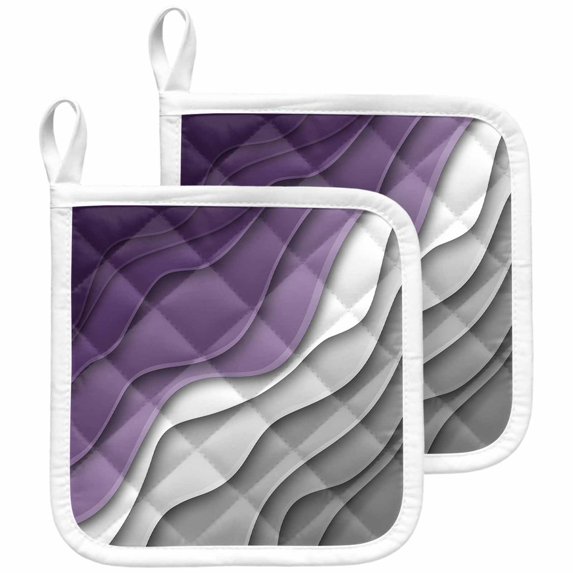 Purple Grey Ombre Pot Holders for Kitchen Heatproof Potholder, 2 Pack Modern Geometric Abstract Aesthetics Cream Hot Pads Multipurpose Oven Pads Cloth Potholders Trivet for Cooking and Baking