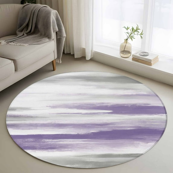 Purple Grey Ombre Round Rugs 3.3ft, Abstract Art Oil Painting Modern Non Slip Washable Rug Runner, Low Pile Indoor Floor Carpet Mat Bathroom Rugs for Living Room, Bedroom, Kids Room