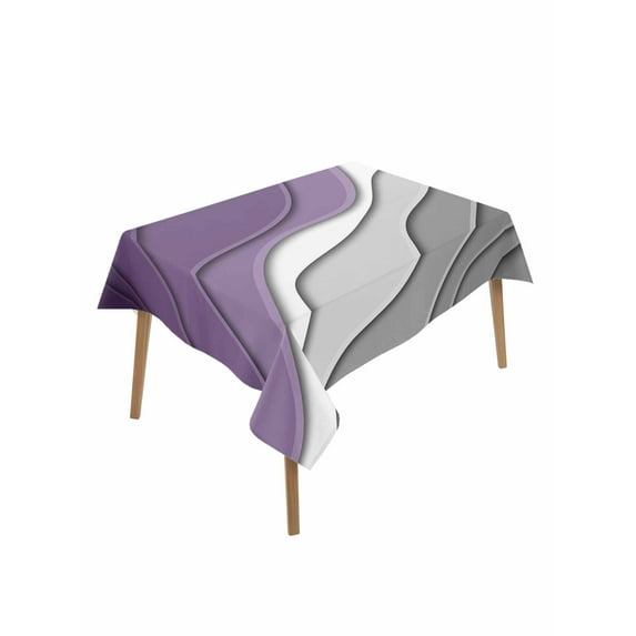 Purple Grey Ombre Table Cloth, Modern Geometric Abstract Aesthetics Cream Waterproof Tablecloth for Rectangle Tables, Reusable Washable Fabric Table Cover for Restaurant Kitchen Dining Tables 60"x84"