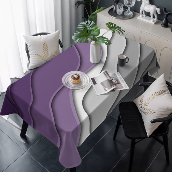 Purple Grey Ombre Table Cloth Waterproof Tablecloths, Modern Geometric Abstract Aesthetics Cream Tablecloth Dining Table Cover for Kitchen Party Tabletop Outdoor, Rectangle Tablecloth 60x120 Inch