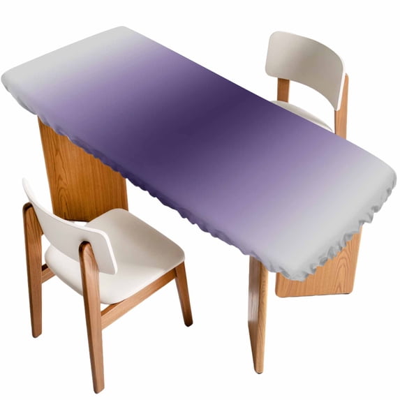 Purple Grey Ombre Table Cloths for 8 Foot Rectangle Tables, Farmhouse Gradient Minimalist Patio Waterproof Elastic Fitted Tablecloths, Washable Rectangular Table Cover for Camping