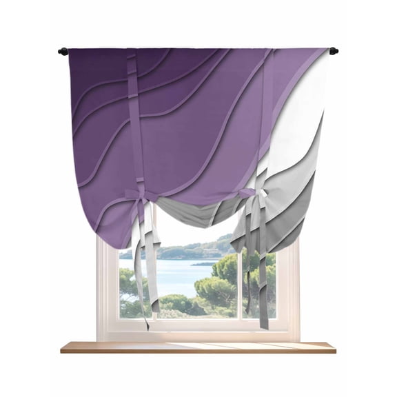 Purple Grey Ombre Tie Up Curtains for Windows 45 Inch Length Balloon Curtains Kitchen Adjustable Balloon Window Shade Modern Geometric Abstract Aesthetics Cream Tie Up Bathroom Curtain Window 34"x45"