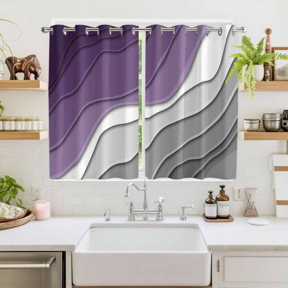 Purple Grey Ombre Window Curtains Panels with Silver Grommet,Modern Geometric Abstract Cream Kitchen Cafe Curtain Draperies Window Treatment Set for Living Room/Bedroom/Bathroom/Cafe,104x63