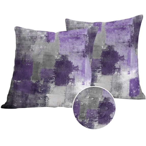 Purple Grey Outdoor Pillow Covers 16x16 Set of 2,Waterproof Patio Throw Pillowcase Protectors,Modern Oil Painted Abstract Art Aesthetics Decorative Pillow Shams Cushion Covers for Seat Bed Couch Sofa