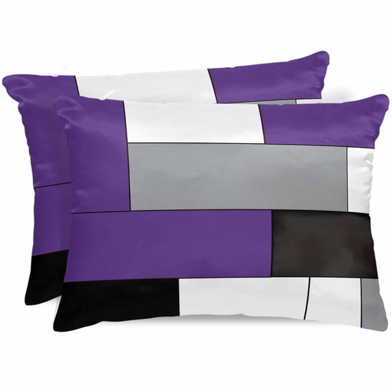 Purple Grey Pillow Cases Standard Size Set of 2, Smooth Satin Pillowcase for Hair and Skin, Modern Purple Geometric Decorative Cooling Bed Pillow Covers with Zipper, 20x26 Inches