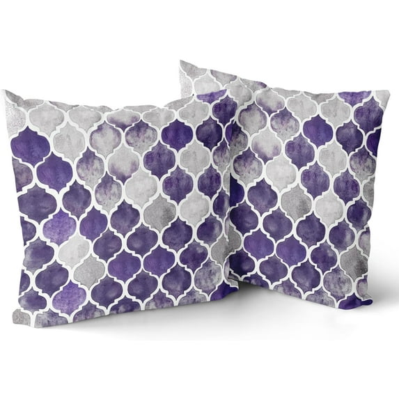 Purple Grey Pillow Covers 20x20 Inch Set of 2 Dark Purple Geometric Trellis Chain Throw Modern Decorative Pillows Farmhouse Couch Cases for Home Bed Sofa Chair Decor BZ