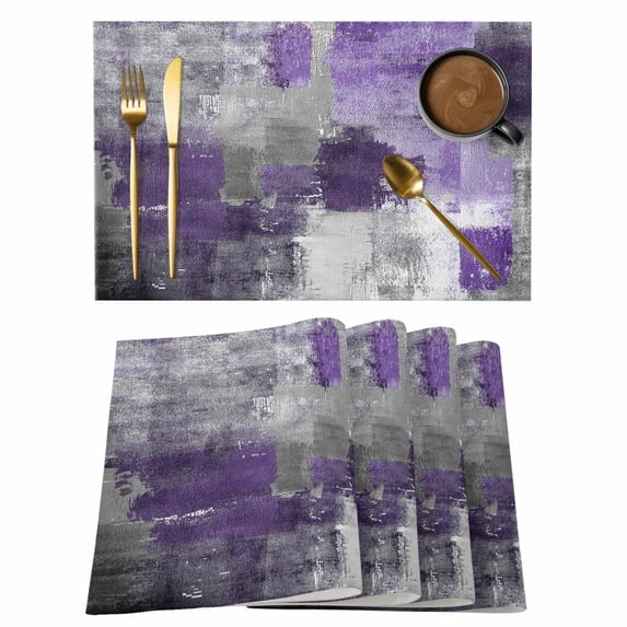 Purple Grey Placemats Set of 2, Cotton Linen Fabric Place Mats, Modern Oil Painted Abstract Art Aesthetics Washable Decorative Table Mats Protector for Home Kitchen Dining Wedding Party Coffee Tables