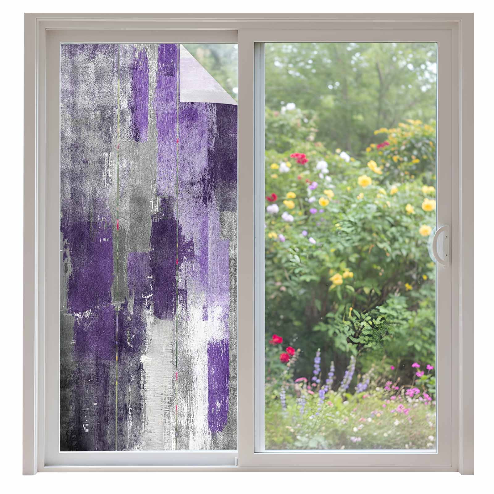 Purple Grey Privacy Window Film, Decorative Frosted Glass Window Film, Modern Oil Painted Abstract Art Aesthetics Reusable Peel and Stick Static Cling for Home Bathroom Office Glass Door 35.4"x78.7"