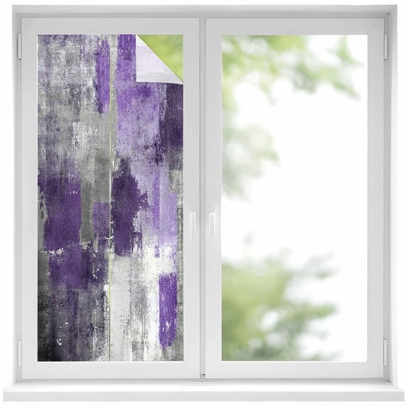 Purple Grey Privacy Window Film, Decorative Frosted Glass Window Film, Modern Oil Painted Abstract Art Aesthetics Reusable Peel and Stick Static Cling for Home Bathroom Office Glass Door 17.7"x39.3"