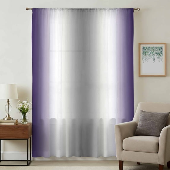 Purple Grey Sheer Curtains 54 Inches Long, Gray Farmhouse Modern Rustic Light Filering Curtains, Breathable Simi Curtain Privacy Drapes for Kitchen Bathroom Nursery Lightweight Small Window Treatment