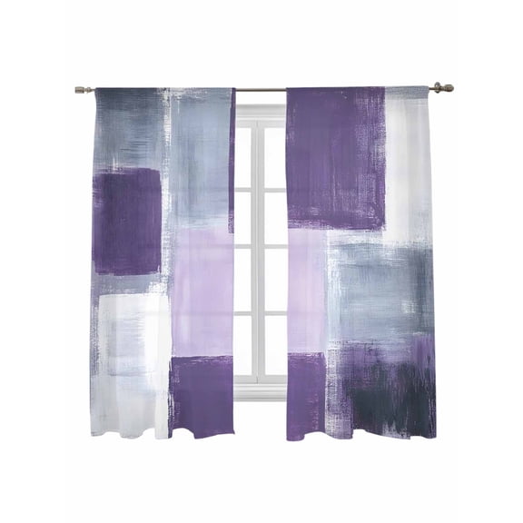 Purple Grey Sheer Curtains 72 inches Long 2 Panels Set Graffiti Art Abstract Mottled Texture Modern Sheer Window Curtain Rod Pocket Voile Drapes for Living Room/Bedroom, Each 52" W x 72" L