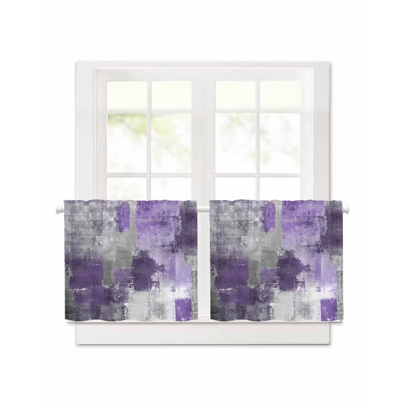 Purple Grey Short Blackout Curtains 30Inch Long Modern Graffiti Brush Art Abstract Rod Pocket Kitchen Curtains, 2 Panels Thermal Insulated Room Darkening Drapes for Bedroom, 30"W x 30"L
