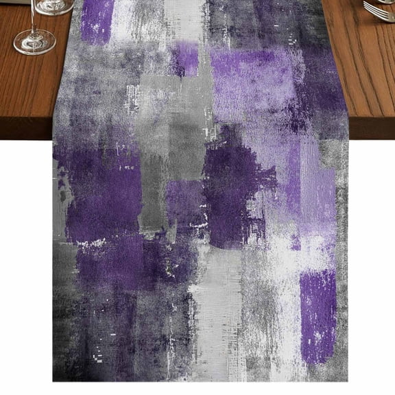 Purple Grey Short Table Runner 36 Inches Long,Modern Oil Painted Abstract Art Aesthetics Cotton Linen Table Runners Dresser Scarves,Tabletop Scarf Furniture Cover for Home Dinner Party Decor 13"x36"