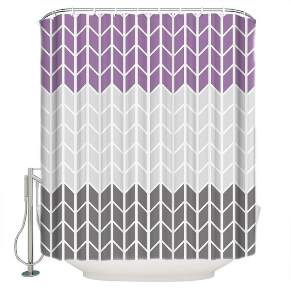 Purple Grey Shower Curtain, 66" x 72", Herringbone Quadrangle Geometric Abstract Waterproof Bathroom Curtain Washable Shower Curtain Set with 12 Hooks