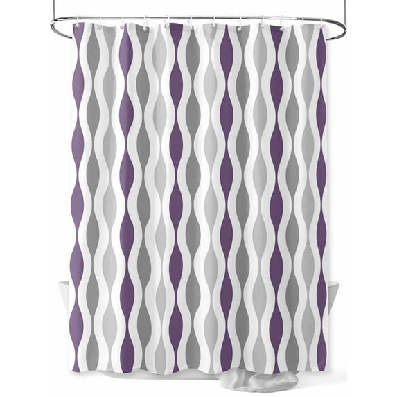 Purple Grey Shower Curtain, Medieval Print Waves Geometric Waterproof Shower Curtain Set with 12 Hooks Lightweight Washable Fabric Shower Curtains for Bathroom 36x72 Inches
