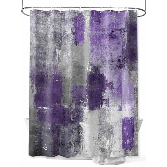 Purple Grey Shower Curtain, Modern Graffiti Brush Art Abstract Waterproof Shower Curtain Set with 12 Hooks Lightweight Washable Fabric Shower Curtains for Bathroom 48x72 Inches