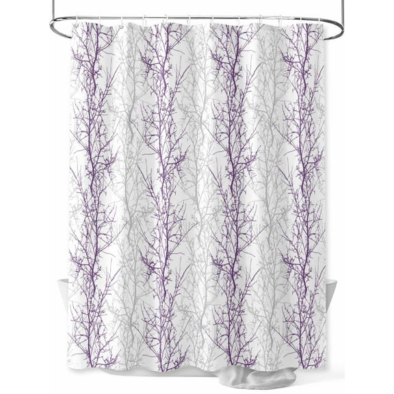 Purple Grey Shower Curtain, Tree Branch Waterproof Shower Curtain Set with 12 Hooks Lightweight Washable Fabric Shower Curtains for Bathroom 48x72 Inches
