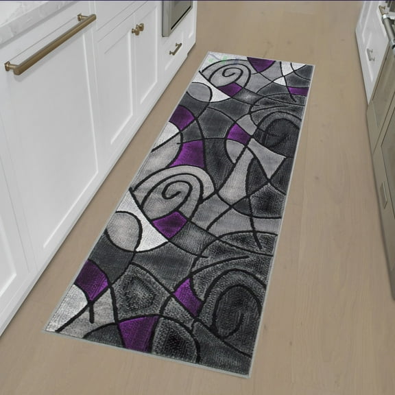 Purple/Grey/Silver/Black/Abstract Area Rug Modern Contemporary Circles and Wavey Swirlls Design Pattern
