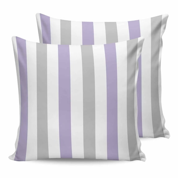 Purple Grey Stripe 16x16 Pillow Covers Set of 2, Modern Farmhouse Vertical Striped Throw Pillow Covers Decorative Couch Cushion Case, Microfiber Square Pillowcases for Bedroom Car Living Room