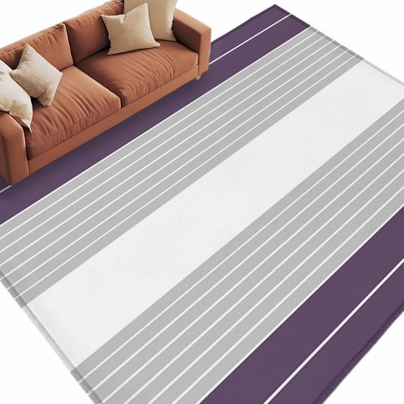 Purple Grey Stripe Area Rug 8x10ft Gradient Line Non-Slip Washable Square Rugs Soft Felt Indoor Floor Mat for Bedroom Kitchen Living Room Bathroom