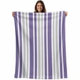 thumbnail image 1 of Purple Grey Stripe Blanket Soft Cozy Warm Twin Blanket for Bed, Plush Fuzzy Flannel Fleece Blankets for Sofa, Farmhouse Minimalist Striped Throw Blankets for Couch, Gifts for Men, 60"x80", 1 of 9