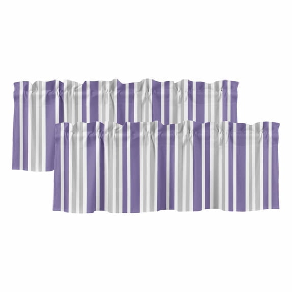 Purple Grey Stripe Curtain Valances for Windows, Kitchen Valance Window Treatments Panel 2 Pack, Farmhouse Minimalist Striped Rod Pocket Short Curtains for Bathroom Bedroom 54 x 18 Inch