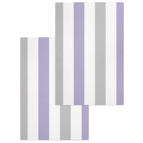 Purple Grey Stripe Kitchen Dish Towels for Drying Dishes Set of 2, Modern Farmhouse Vertical Striped Waffle Weave Microfiber Hand Tea Bathroom Towels Quick Dry & Absorbent Towel 15.7x23.6