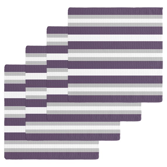 Purple Grey Stripe Kitchen Dish Towels for Drying Dishes Set of 4, Minimalist Farmhouse Striped Waffle Weave Microfiber Hand Tea Bathroom Towels Quick Dry & Absorbent Towel 12x12