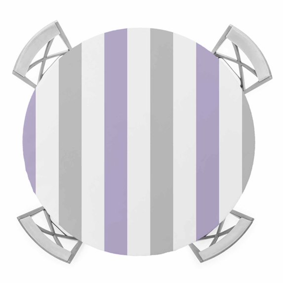 Purple Grey Stripe Round Fitted Tablecloth with Elastic Edge, Waterproof Table Cloth Table Cover for 45"-54" Tables, Modern Farmhouse Vertical Striped Tablecloths for Dining Picnic Indoor Outdoor