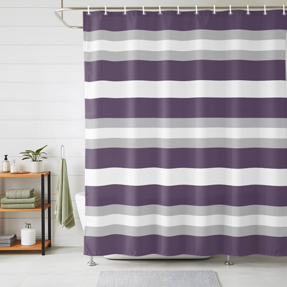 Purple Grey Stripe Shower Curtains for Bathroom, Farmhouse Modern Art Striped Waterproof Fabric Shower Curtain, Decorative Bathroom Curtain for Bathtub, 72"x84" , No Hooks Included