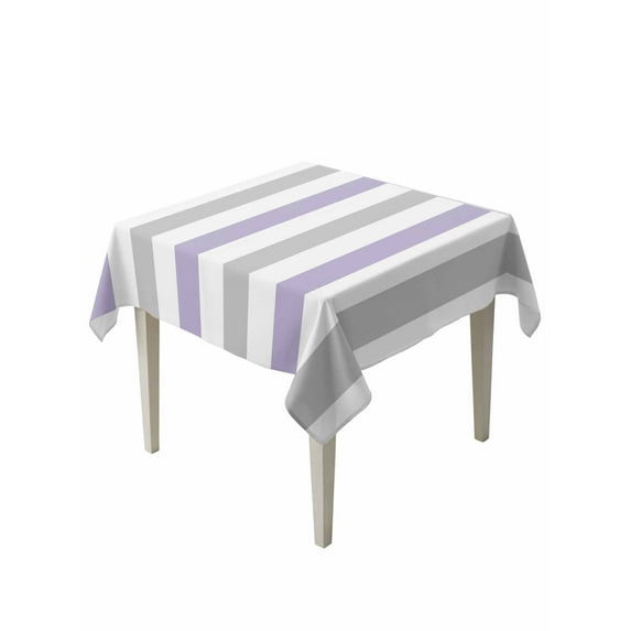 Purple Grey Stripe Table Cloth, Modern Farmhouse Vertical Striped Waterproof Tablecloth for Square Tables, Reusable Washable Fabric Table Cover for Restaurant Kitchen Dining Tables 60"x60"