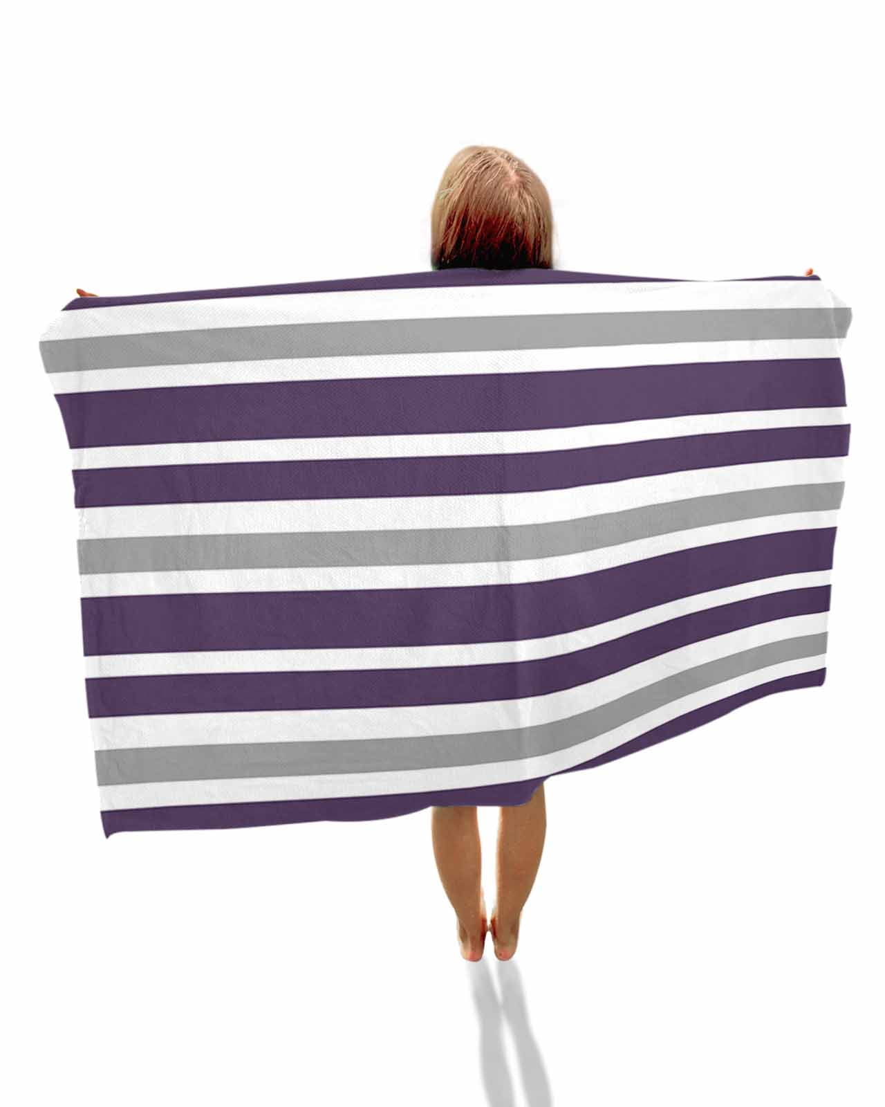 Purple Grey Striped Beach Towels Oversized Super Absorbent, Modern White Abstract Art Aesthetics Lightweight Bath Towel Quick Dry Sets For Bathroom/Pool/Rv Camping/Beach Play/Gym Room/Picnic 30"x60"