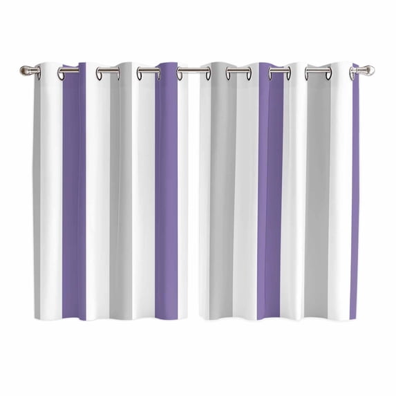 Purple Grey Striped Kitchen Curtains 72 Inch Length, Minimalist Farmhouse Stripe Grommet Top Bedroom Living Room Curtains, Light Filtering Cafe Curtain Drapes 2 Panels Set 104''x72''