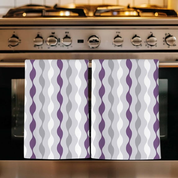 Purple Grey Striped Kitchen Towels Set of 4, Modern Abstract Geometric Stripes Absorbent Dish Towels for Kitchen, Microfiber Hand Towel, Quick Drying Tea Towel for Cleaning Decorative Dishcloths