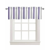 Purple Grey Striped Kitchen Valances for Windows Farmhouse Linen Window Valance Curtain for Living Room Window Treatment Geometric Vertical Stripes Minimalist Valance Rod Pocket Topper, 42 x 12 Inch