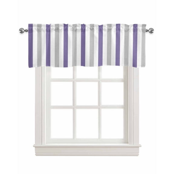 Purple Grey Striped Kitchen Valances for Windows Farmhouse Linen Window Valance Curtain for Living Room Window Treatment Geometric Vertical Stripes Minimalist Valance Rod Pocket Topper, 42 x 12 Inch
