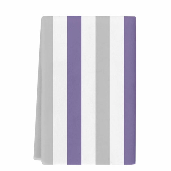 Purple Grey Striped Microfiber Kitchen Towel, Minimalist Farmhouse Stripe Soft Absorbent Dish Towels, Quick Drying Washable Dishcloths for Kitchen Cleaning, Drying Dishes, 18x28 Inches