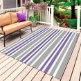 thumbnail image 1 of Purple Grey Striped Outdoor Rug for Patio/Deck/Porch, Non-Slip Large Area Rug 5 x 8 Ft, Horizontal Lines Simple Minimalist Indoor Outdoor Rugs Washable Area Rugs, Reversible Camping Rug Carpet Runner, 1 of 8
