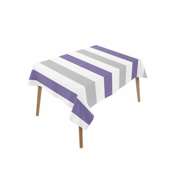 Purple Grey Striped Rectangle Tablecloth, Minimalist Farmhouse Stripe Waterproof & StainResistant Tablecloth, Washable Oil-proof Table Cover for Dining/Party/Wedding/Camping/Buffet 60x84 In
